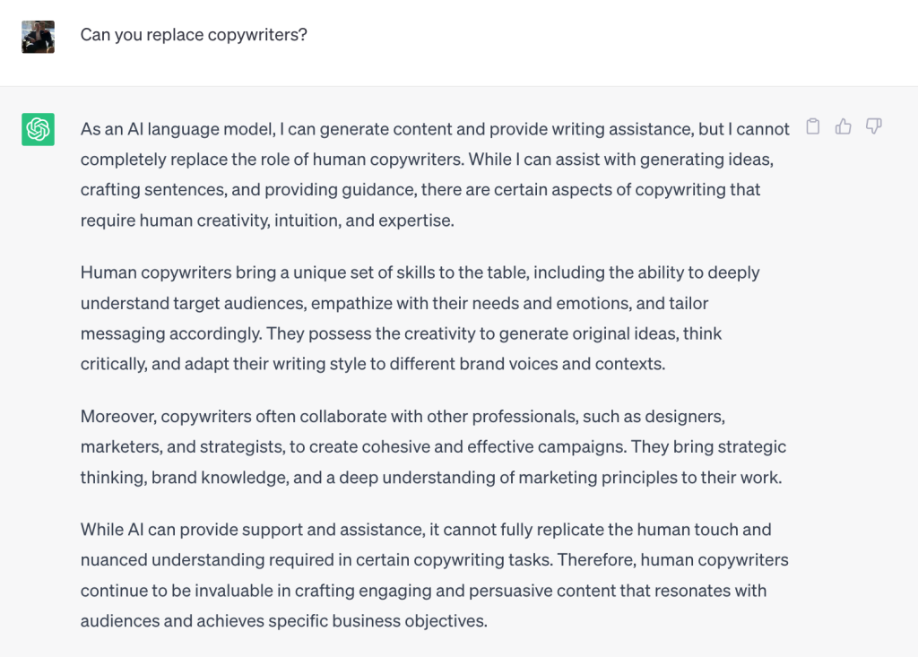 Can ChatGPT replace a copywriter?